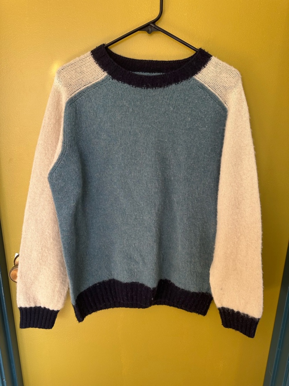 Howlin Women’s Crewneck Colorblocked Sweater - light blue, navy blue  & Cream